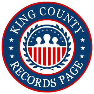 A round red, white, and blue logo with the words 'King County Records Page' for the state of Washington.